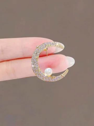 Pearl Moon Star Fashion Stylish Hijab Brooch